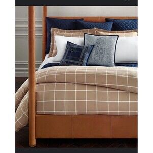 Ralph Lauren Camel Brown FULL/QUEEN Equestrian Windowpane Duvet Cover New